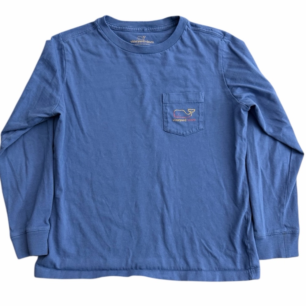 Vineyard‎ Vines Boys Long Sleeve T-Shirt Size 7 Blue Whale Graphic Pocket Tee